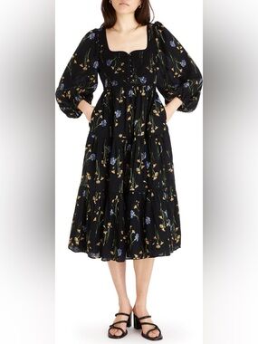 Madewell Xiomara Floral Print Long Sleeve Cotton Dress Size 0
